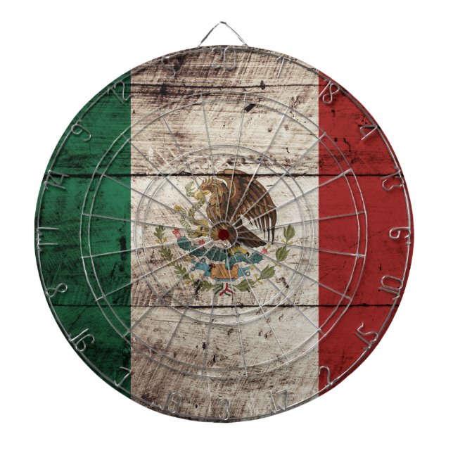 Mexico Flag on Old Wood Grain Dart Board (Front)