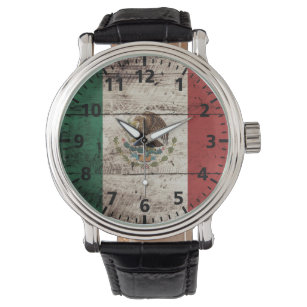Mexico Flag on Old Wood Grain Watch
