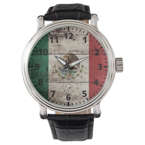 Mexico Flag on Old Wood Grain Watch