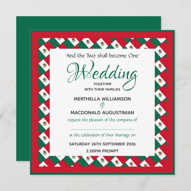 MEXICO FLAG Patriotic Custom Square Wedding Invitation (Front/Back)