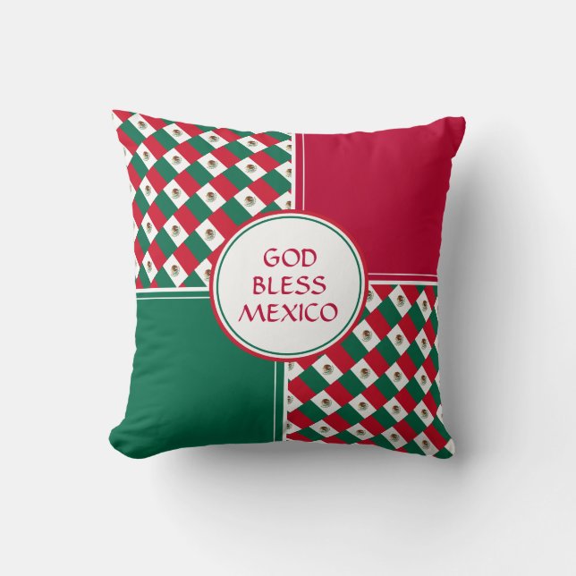 MEXICO FLAG Patriotic God Bless Throw Pillow (Front)