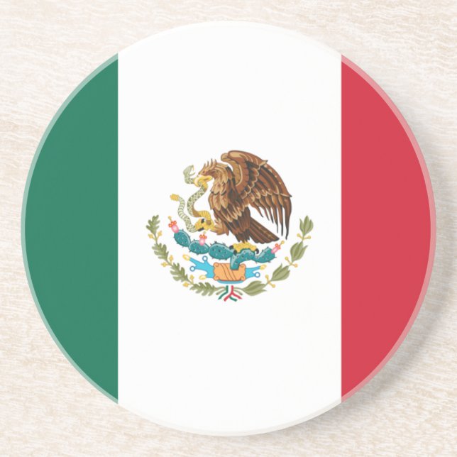 Mexico Flag Sandstone Coaster (Front)