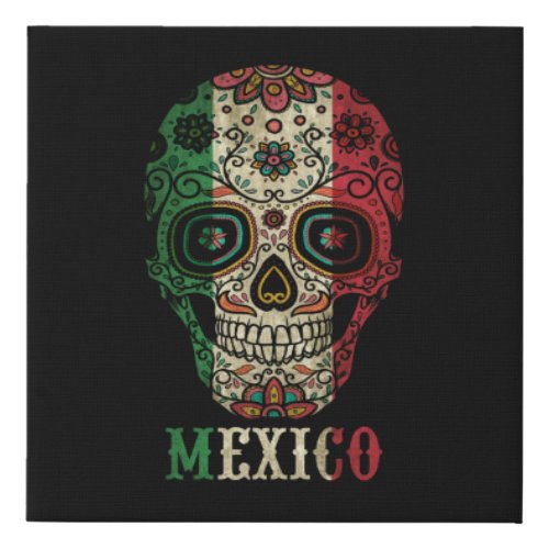 Mexico Flag Skull Faux Canvas Print
