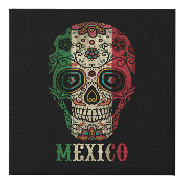 Mexico Flag Skull Faux Canvas Print (Front)