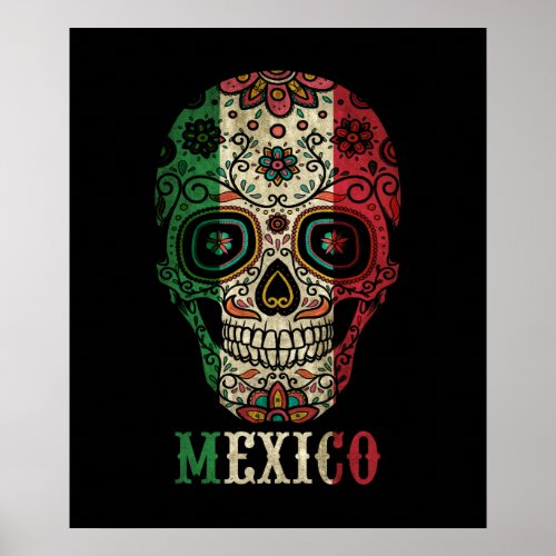 Mexico Flag Skull Poster