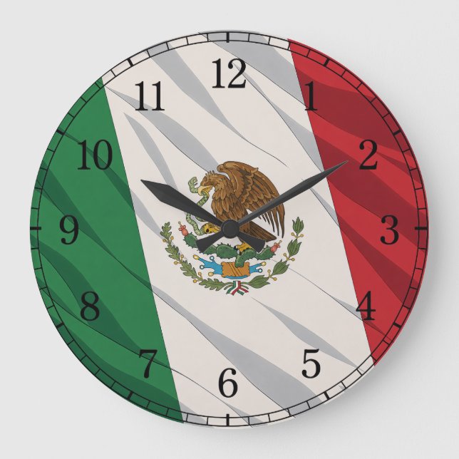 Mexico Flag Wall Clock — Waving Flag Design (Front)
