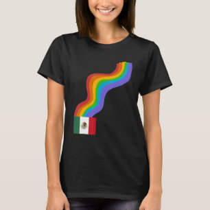 Mexico Flag Wavy Rainbow ROYGBIV Pride in Mexico R T-Shirt
