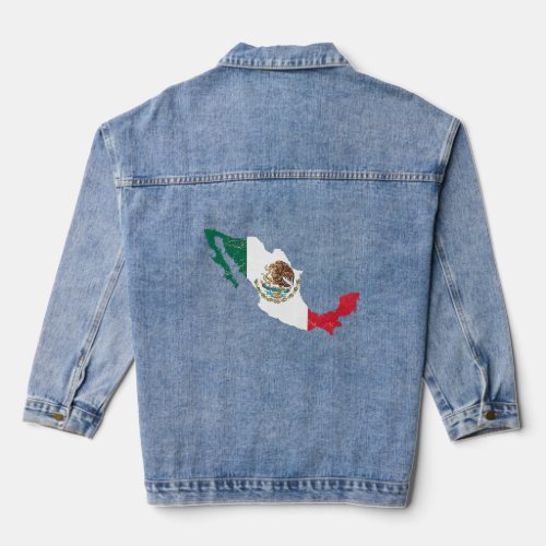 Mexico flag with Mexican map distressed  Denim Jacket