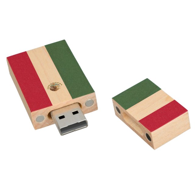 Mexico flag wood flash drive (Angled)