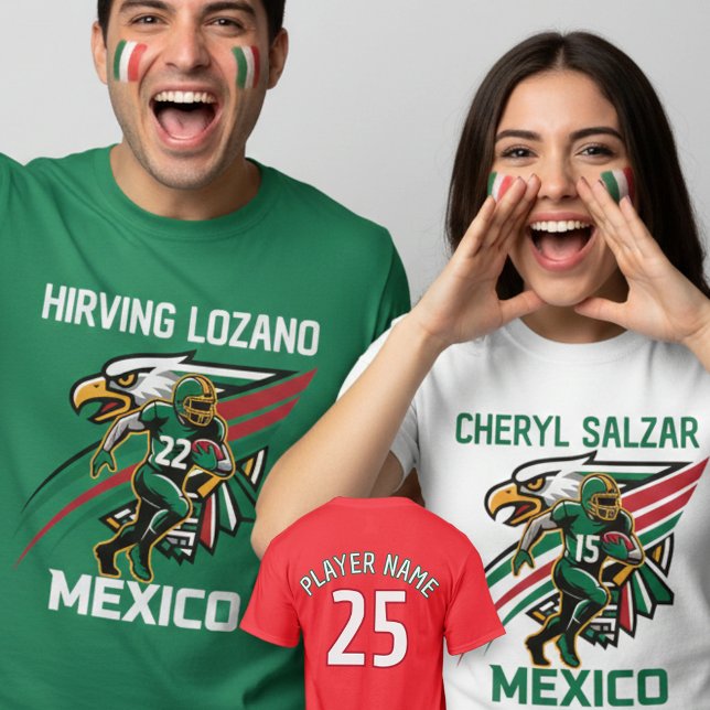 Mexico Football Eagle Dynamic National Pride Art T-Shirt (Use Personalized to change color/font.
Choose a color that matches the background color of shirt)