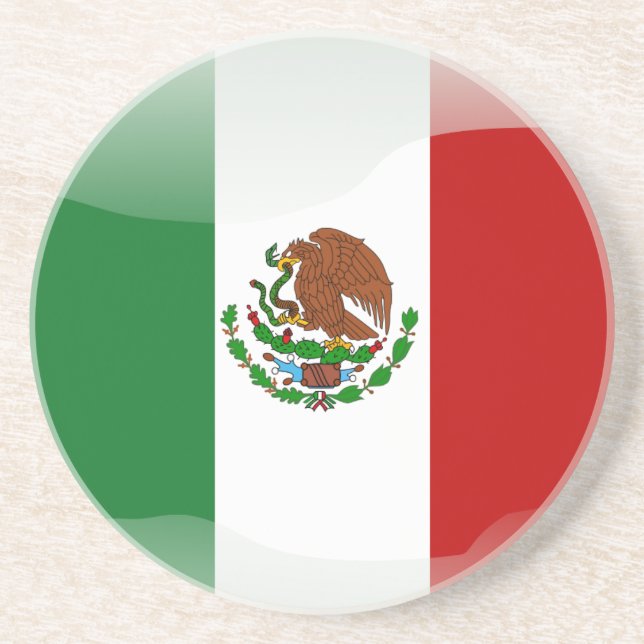 Mexico glossy flag drink coaster (Front)