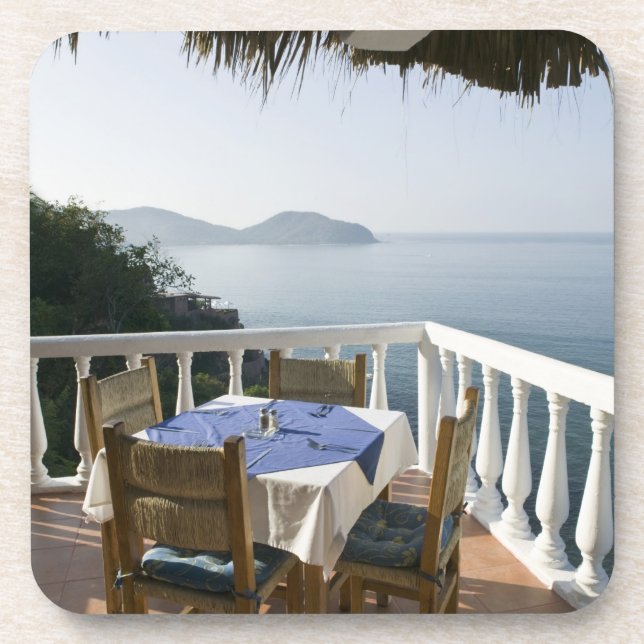 Mexico, Guerrero, Zihuatanejo. Cafe Table over Beverage Coaster (Front)