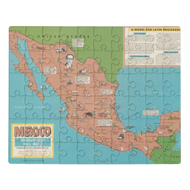 Mexico - Headline-Focus Wall Map Jigsaw Puzzle (Puzzle Horizontal)