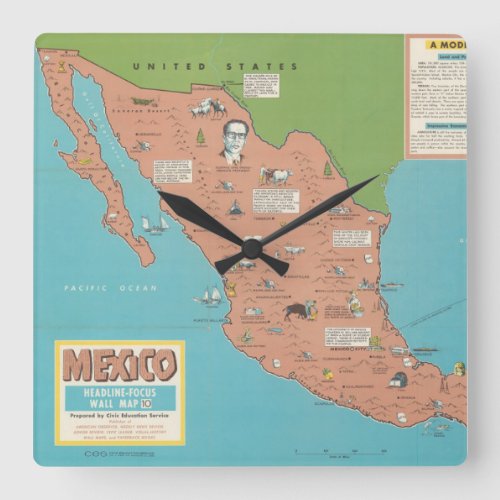Mexico _ Headline_Focus Wall Map Square Wall Clock
