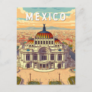 Mexico Illustration Travel Art Vintage Postcard