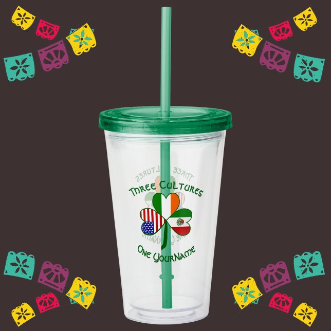 Mexico Ireland USA Shamrock Flag Acrylic Tumbler (Creator Uploaded)