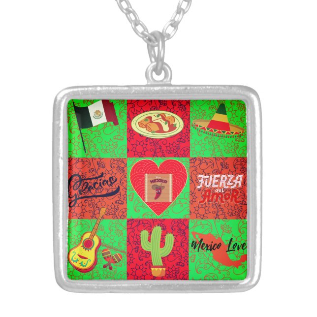 Mexico Love  Silver Plated Necklace (Front)