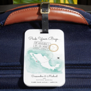 Mexico Map Cabo Destination Wedding Invitation Luggage Tag