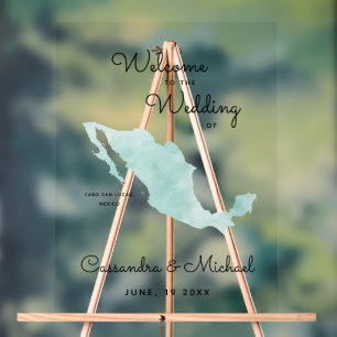 Mexico Map Cabo Destination Wedding Welcome Acrylic Sign