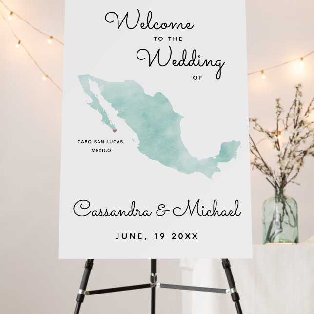 Mexico Map | Cabo | Destination Wedding Welcome Foam Board (In Situ (Stand))