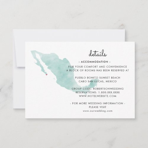 Mexico Map  Cabo  Details RSVP Card
