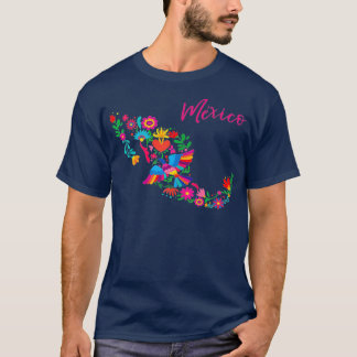 Mexico Map Floral Otomi Mexican Emboidery Bird T-Shirt