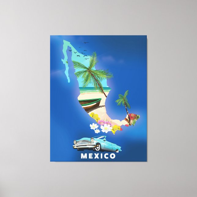 Mexico Map Illustration travel poster. Canvas Print (Front)