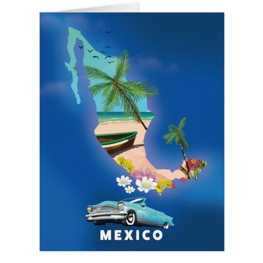 Mexico Map Illustration travel poster. Cards (Front)