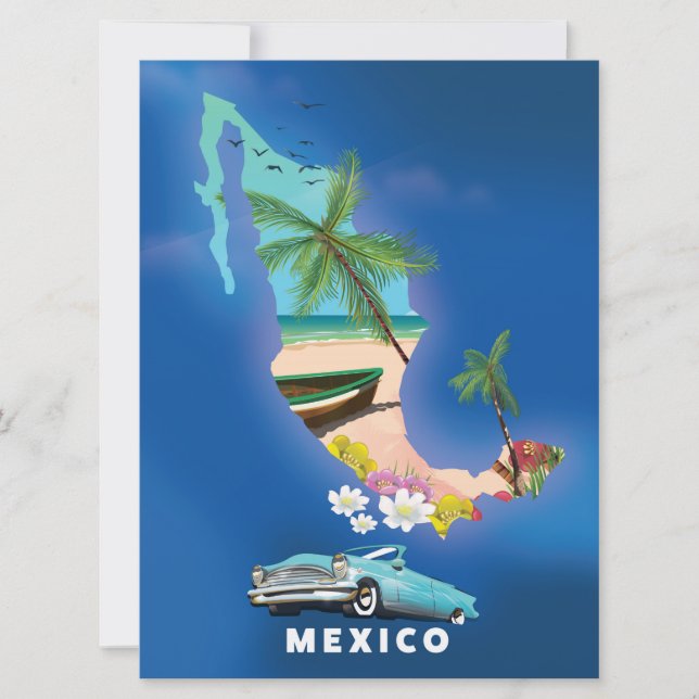 Mexico Map Illustration travel poster. Invitation (Front)
