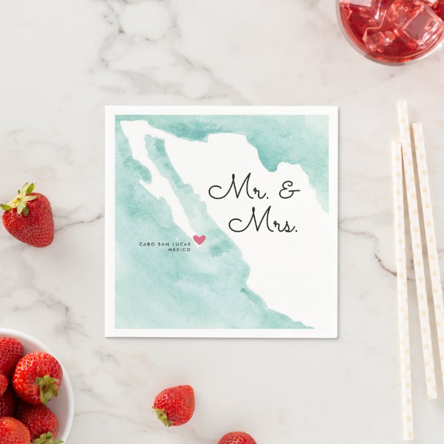 Mexico Map | Mr & Mrs | Destination Wedding Napkins (Insitu)