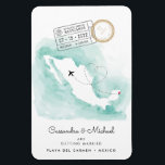Mexico Map | Playa del Carmen Destination Wedding Magnet<br><div class="desc">This save the date magnet is the perfect way to announce your destination wedding plans! It features a map of Mexico on a watercolor background with a little heart on map near Playa del Carmen. There are two passport cancellation stamps that reveal the date of your big day. All the...</div>