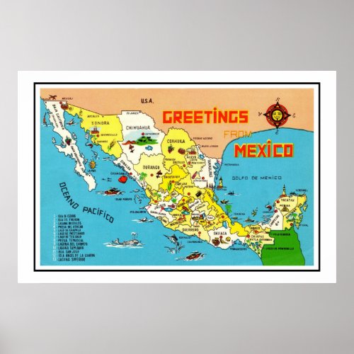 Mexico Map Poster Print 