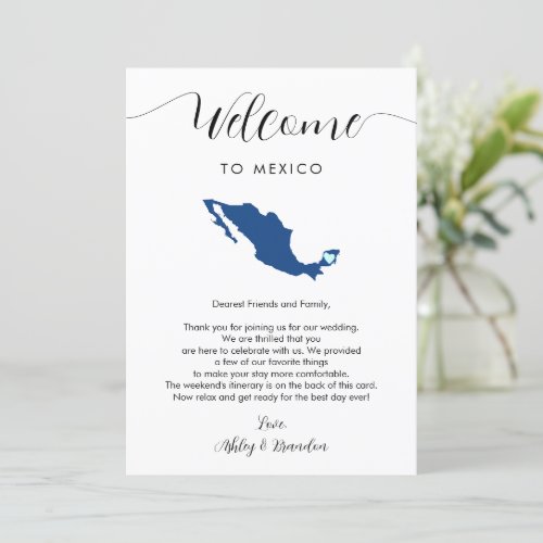 Mexico Map Wedding Welcome Itinerary  Letter