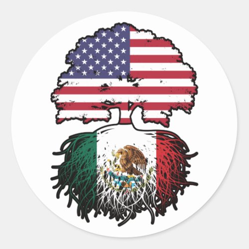 Mexico Mexican American USA Tree Roots Flag Classic Round Sticker