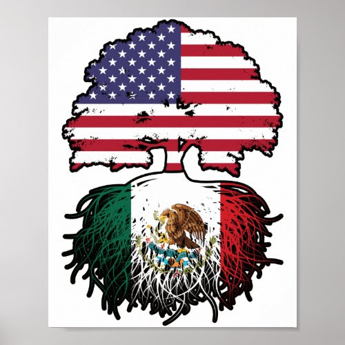 Mexico Mexican American USA Tree Roots Flag Poster