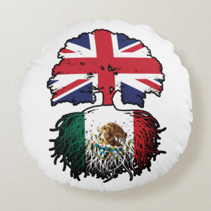 Mexico Mexican British UK Tree Roots Flag Round Pillow