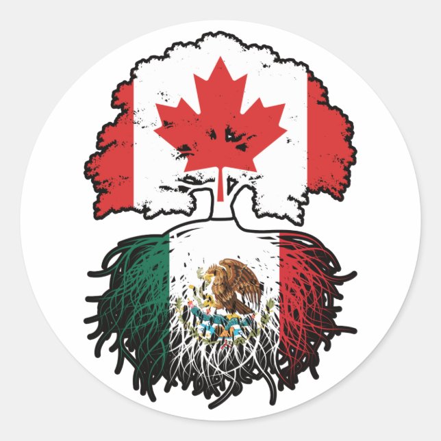 Mexico Mexican Canadian Canada Tree Roots Flag Classic Round Sticker (Front)