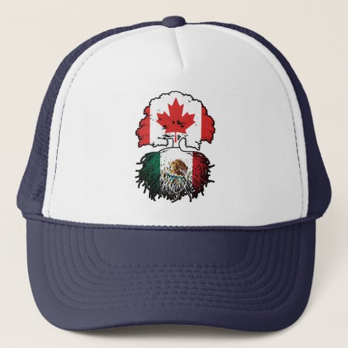 Mexico Mexican Canadian Canada Tree Roots Flag Trucker Hat