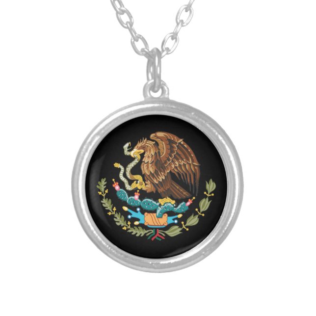 Mexico & Mexican Eagle coat of arms / flag fashion Silver Plated Necklace (Front)