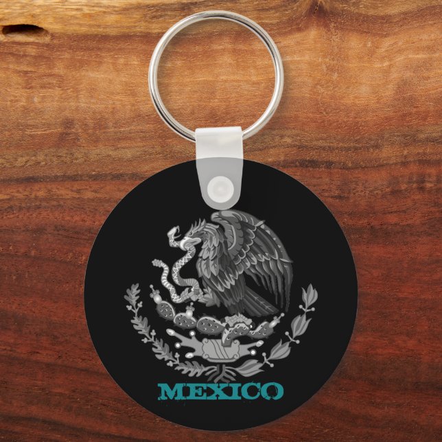 Mexico & Mexican Eagle emblem, flag fashion /black Keychain (Front)