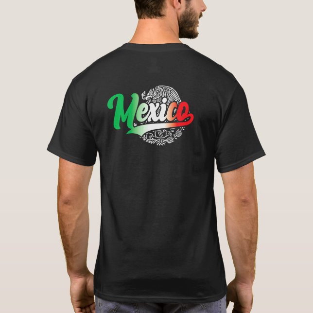 Mexico Mexican Flag Colors And Eagle Illustration T-Shirt (Back)