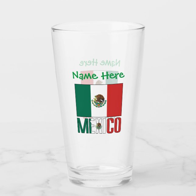 Mexico Mexican Flag Personalized Green Name Drink Glass (Front)
