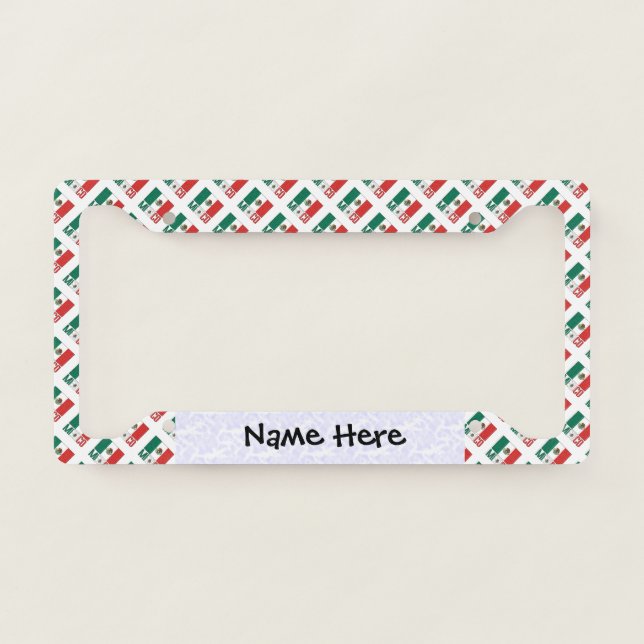 Mexico Mexican Flag Tiled Black Personalization  License Plate Frame (Front)