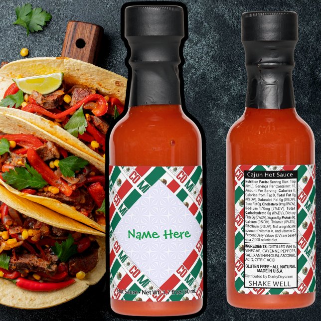 Mexico Mexican Flag Tiled Green Personalized  Hot Sauces (Creator Uploaded)