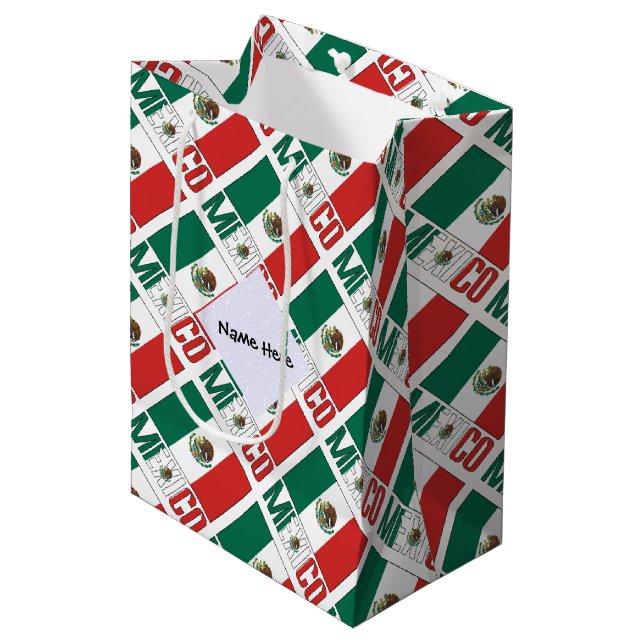 Mexico Mexican Flag Tiled Personalized  Medium Gift Bag (Front Angled)