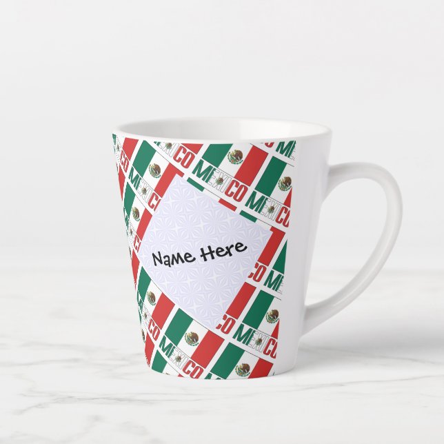 Mexico Mexican Flag Tiled Personalized Name Latte Mug (Right)