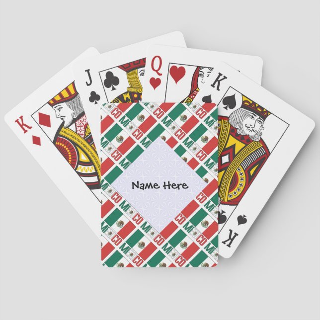 Mexico Mexican Flag Tiled Personalized Name Poker Cards (Back)