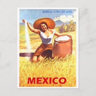 Mexico, Mexican girl on a farm, vintage travel Postcard