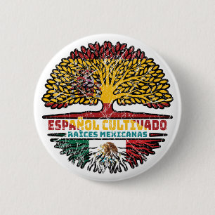 Mexico Mexican Spain Spanish Tree Roots Flag Button