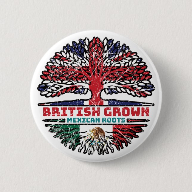 Mexico Mexican Uk United Kingdom British Tree Button (Front)